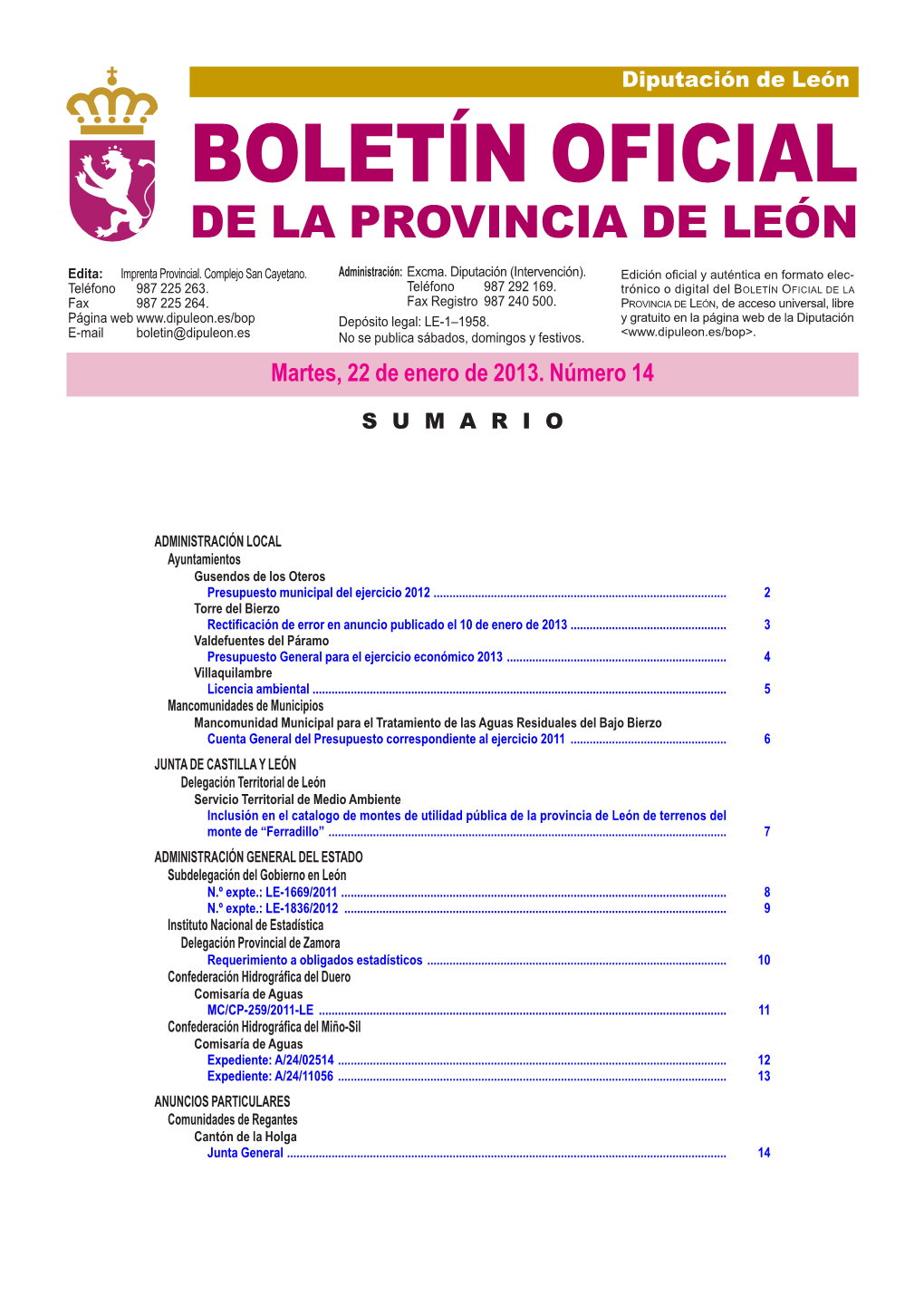 Boletín Oficial De La Provincia De León