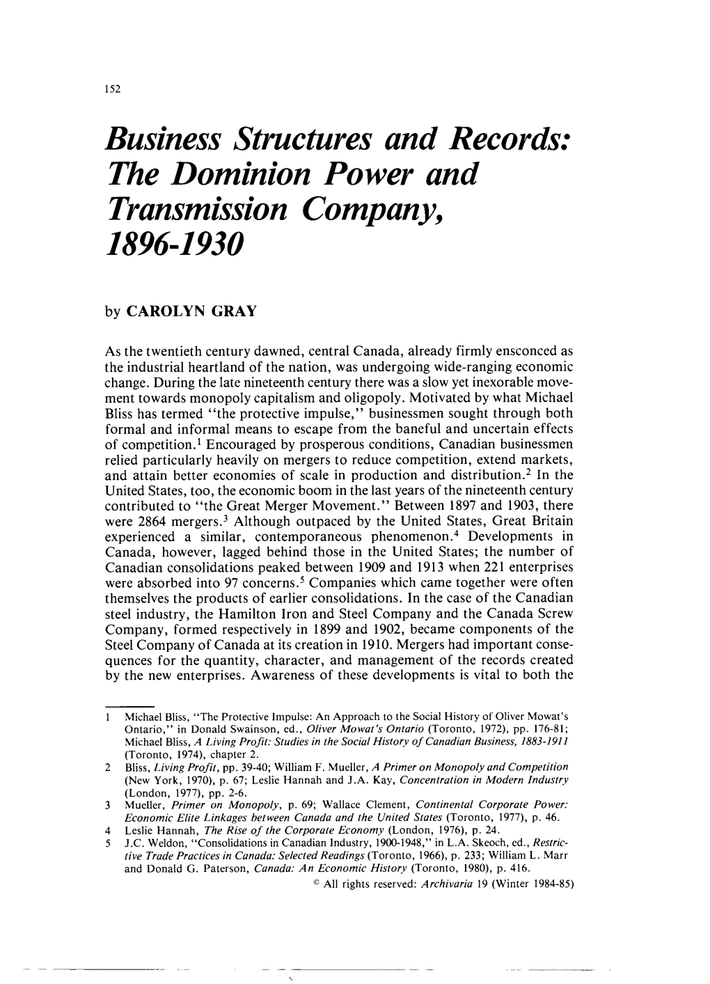 Business Structures and Records: the Dominion Power and Transmission Company