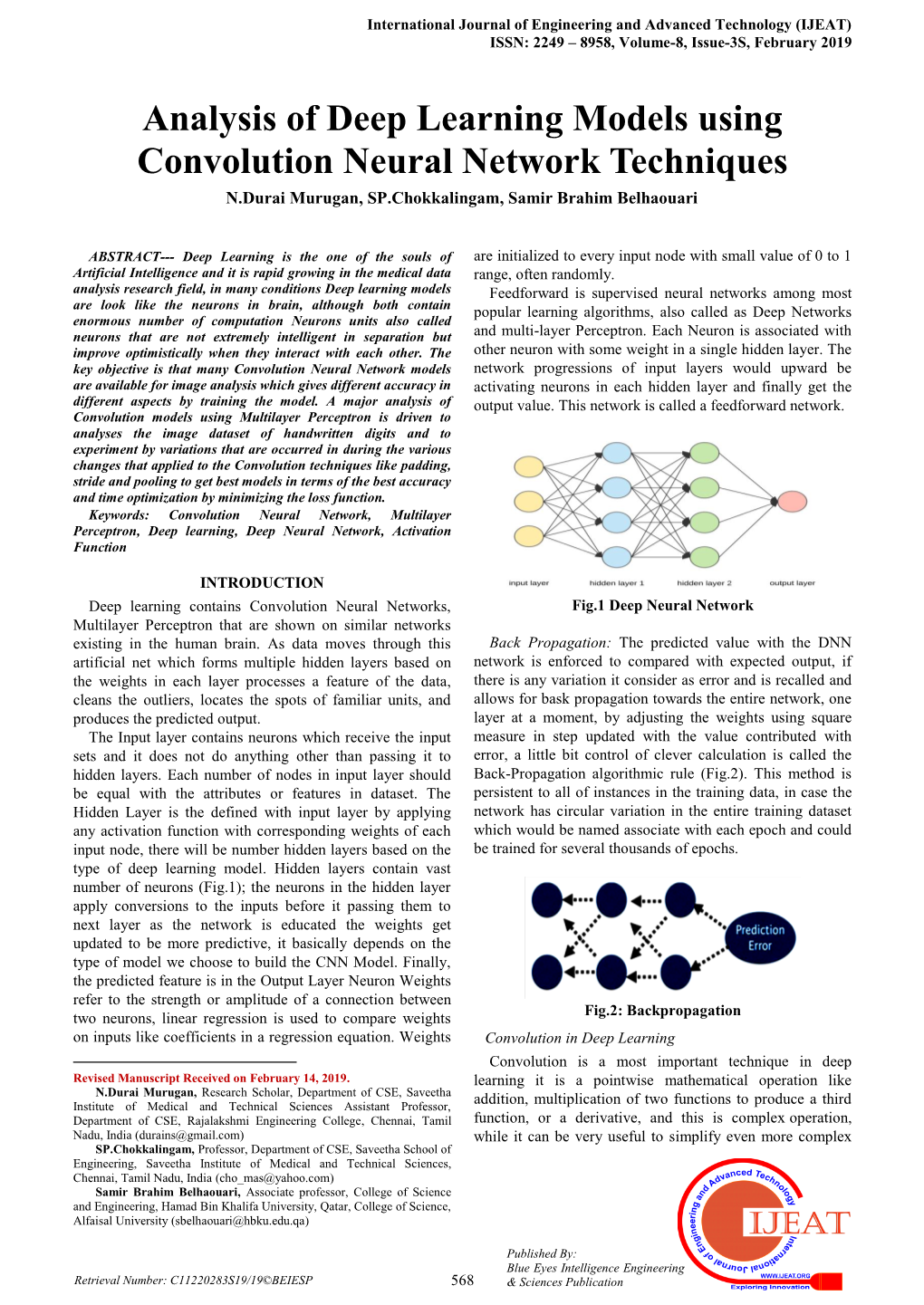 Analysis of Deep Learning Models Using Convolution Neural Network Techniques N.Durai Murugan, SP.Chokkalingam, Samir Brahim Belhaouari 