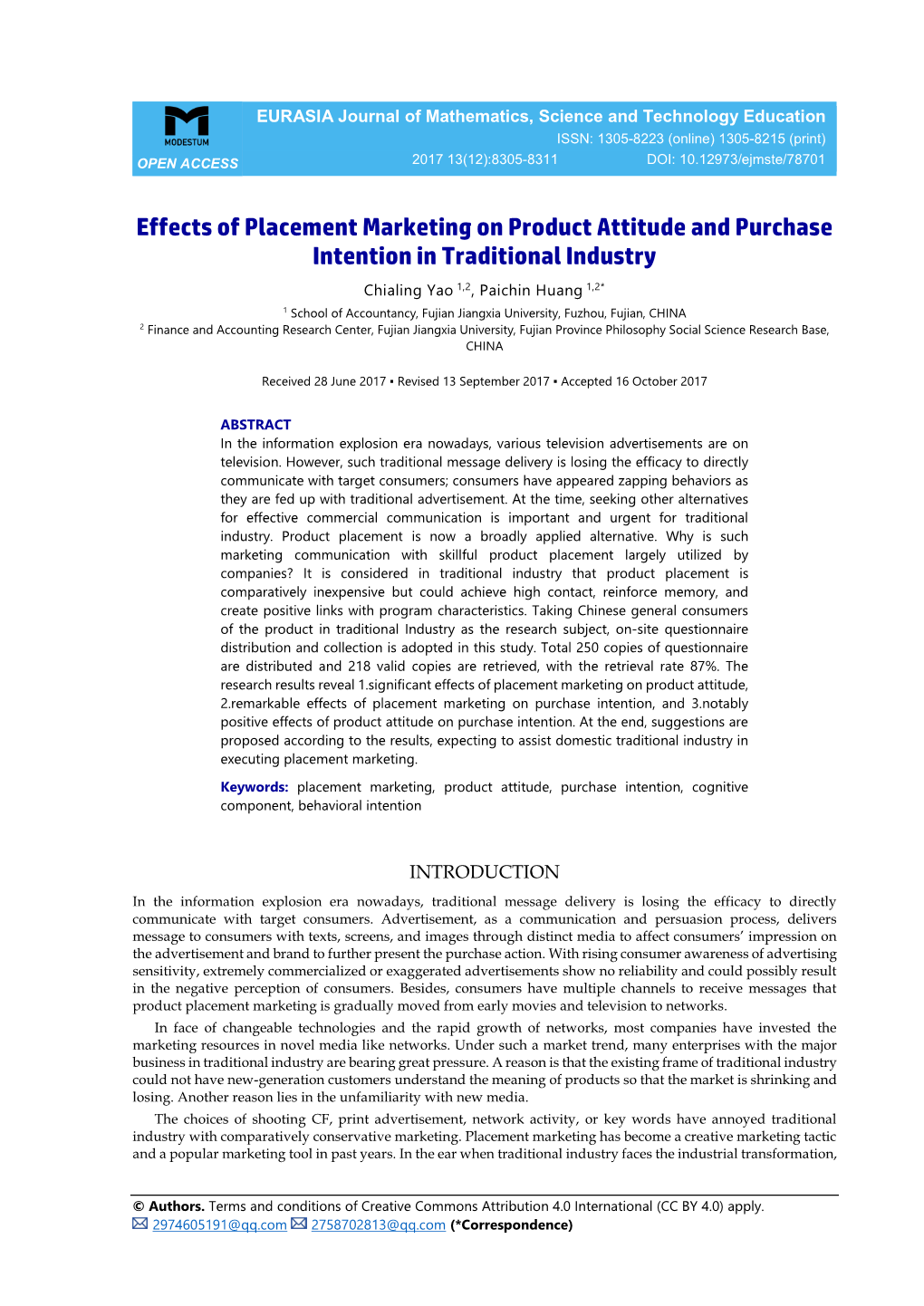 Effects of Placement Marketing on Product Attitude and Purchase Intention in Traditional Industry