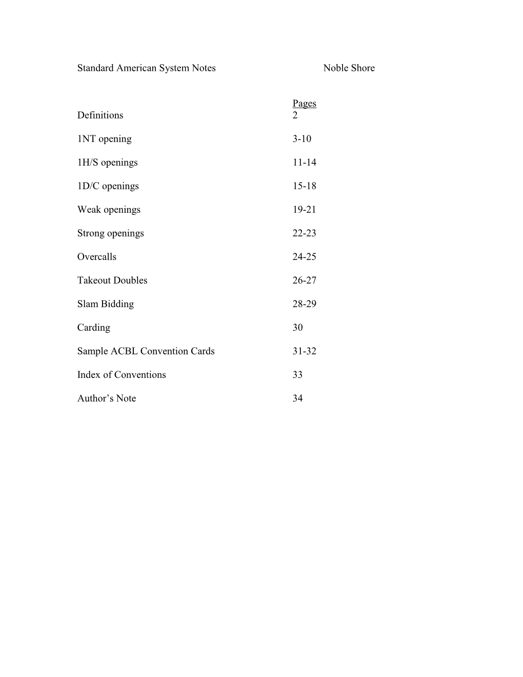 Standard American System Notes Noble Shore