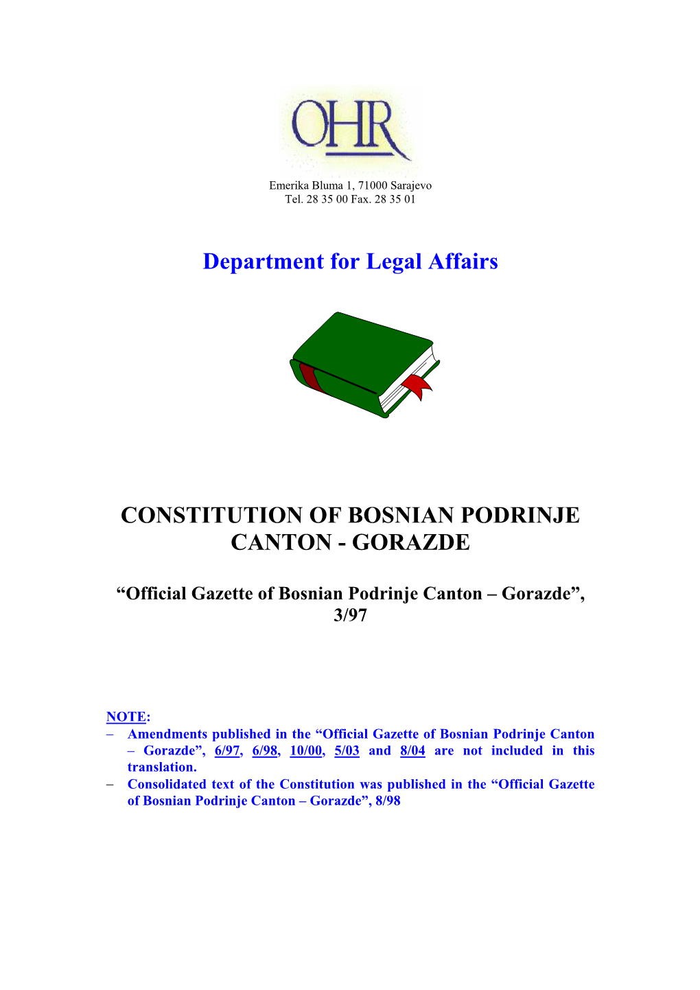 Constitution of Bosnian Podrinje Canton - Gorazde