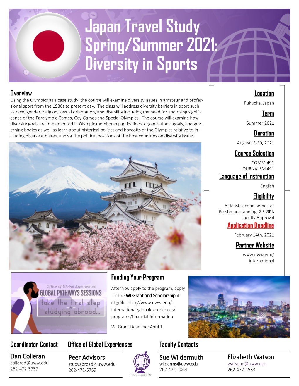 Japan Travel Study Spring/Summer 2021: Diversity in Sports