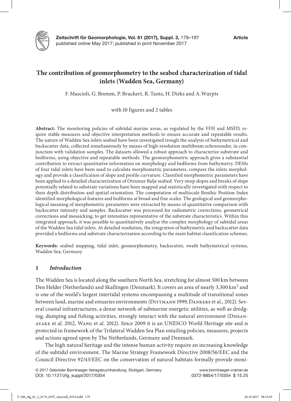 The Contribution of Geomorphometry to the Seabed Characterization of Tidal Inlets (Wadden Sea, Germany)