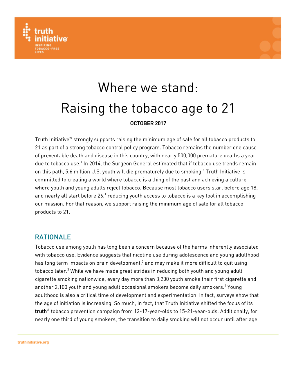 Where We Stand: Raising the Tobacco Age to 21