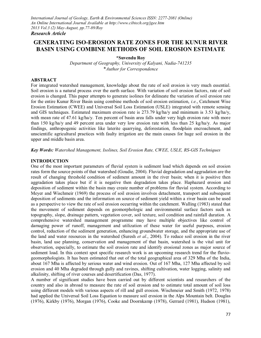 Generating Iso-Erosion Rate Zones for the Kunur River Basin