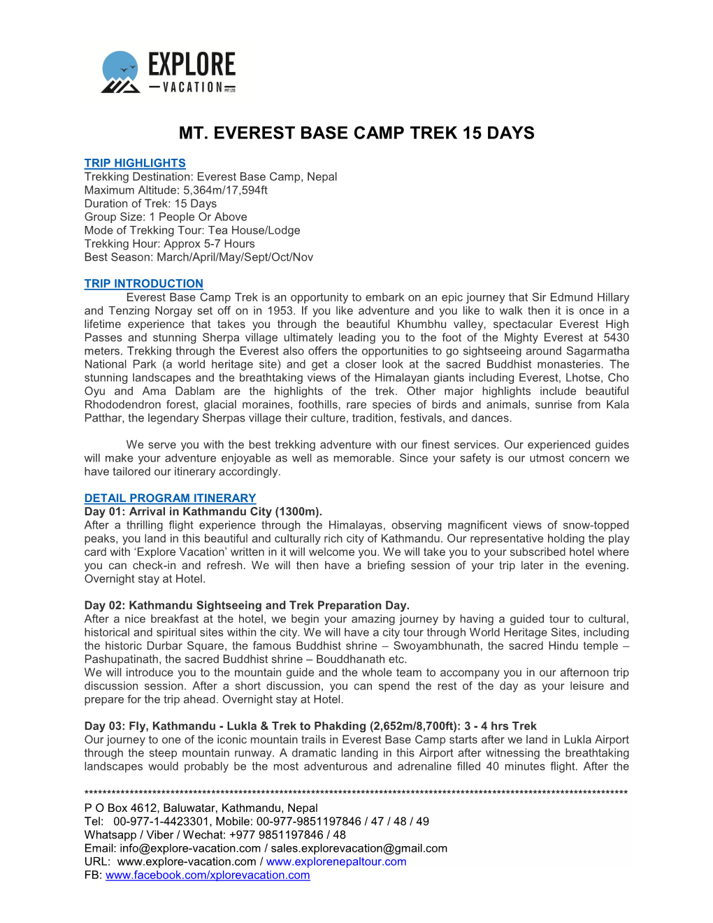 Mt. Everest Base Camp Trek 15 Days