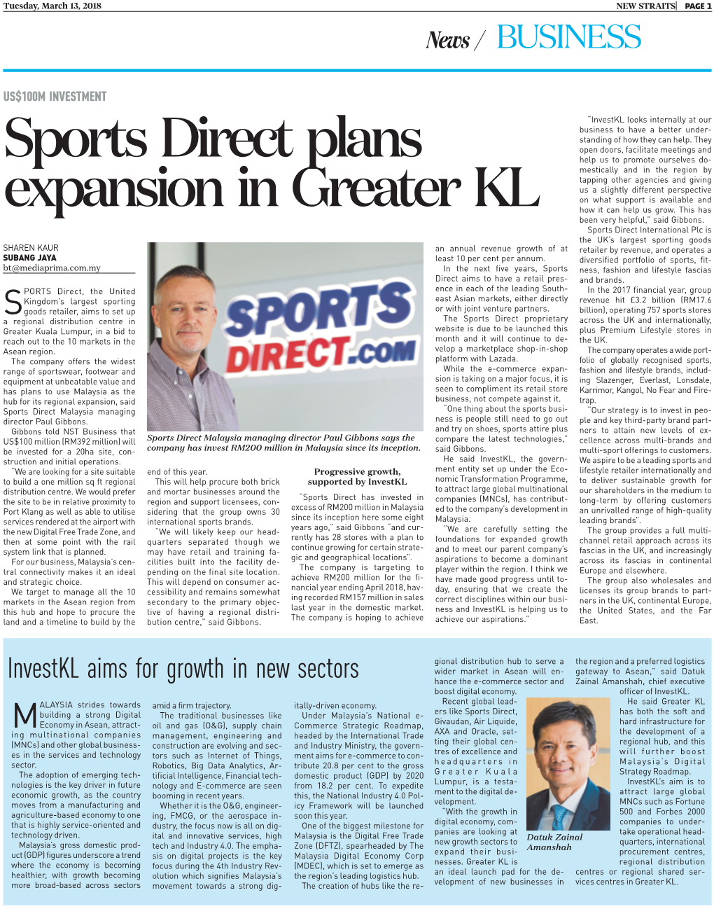 Sports Direct Plans Expansion in Greater KL