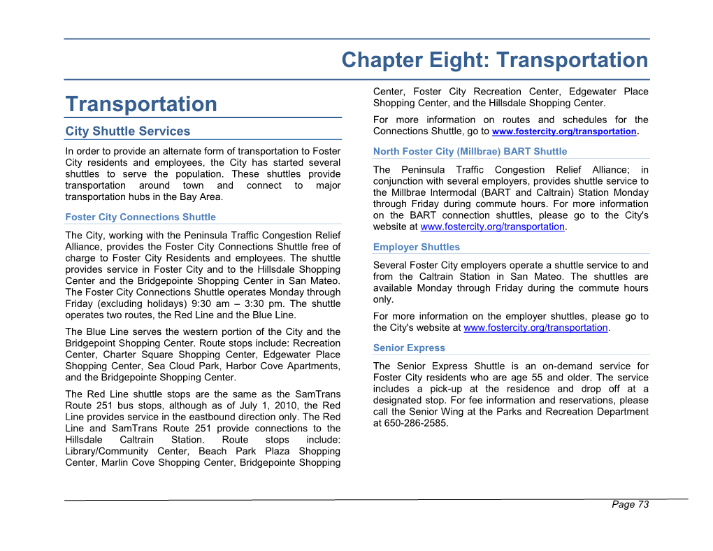 Chapter Eight: Transportation