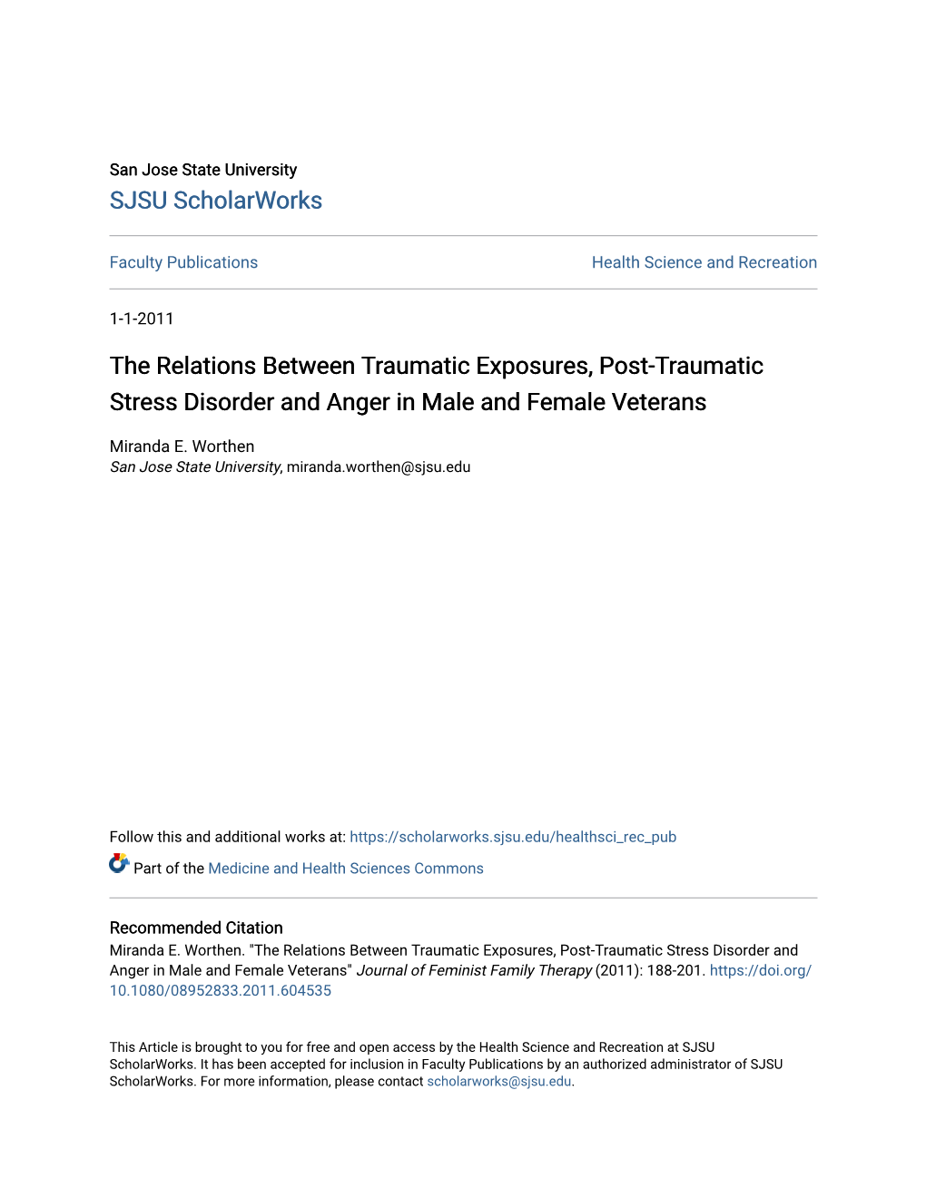 The Relations Between Traumatic Exposures, Post-Traumatic Stress Disorder and Anger in Male and Female Veterans