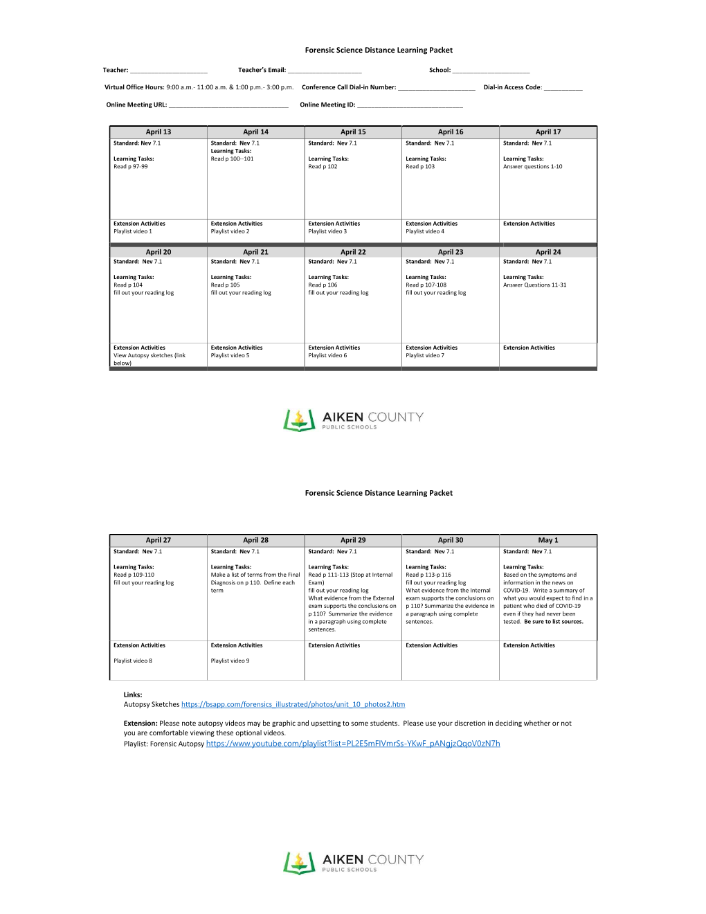 Forensic Science Distance Learning Packet April 13 April 14 April 15