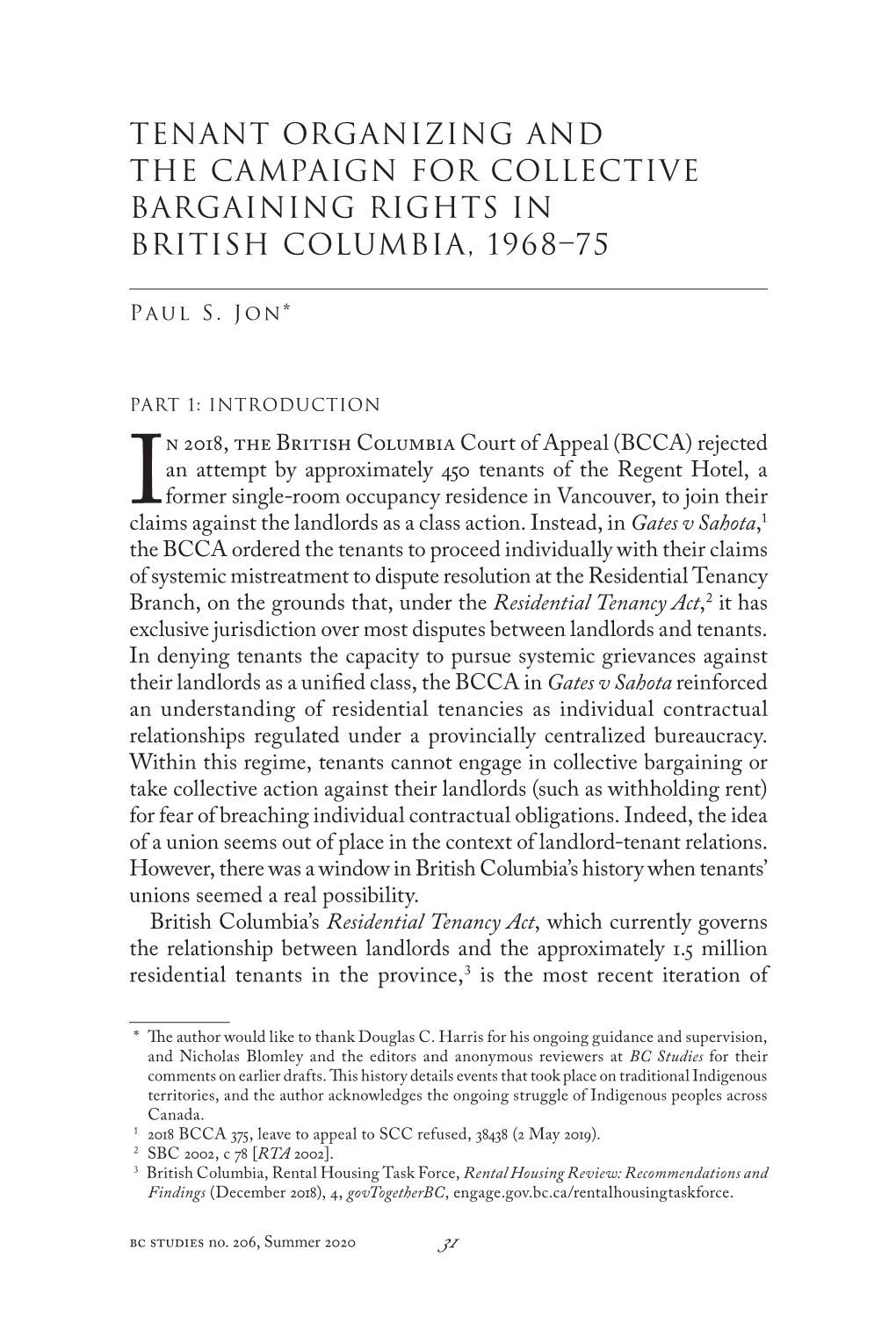 Tenant Organizing and the Campaign for Collective Bargaining Rights in British Columbia, 1968–75