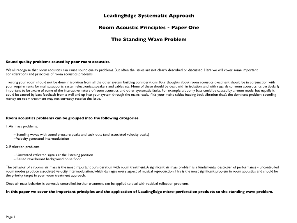 Paper One the Standing Wave Problem