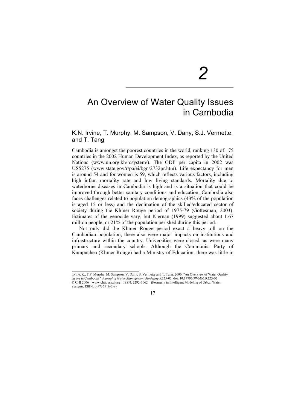 An Overview of Water Quality Issues in Cambodia