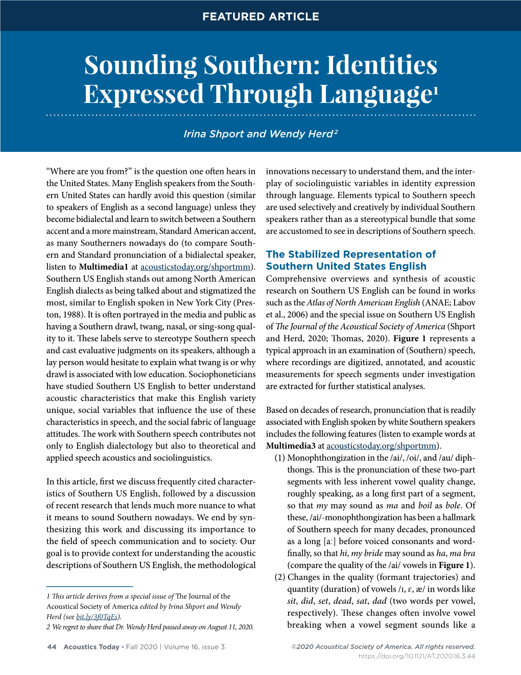 Sounding Southern: Identities Expressed Through Language1