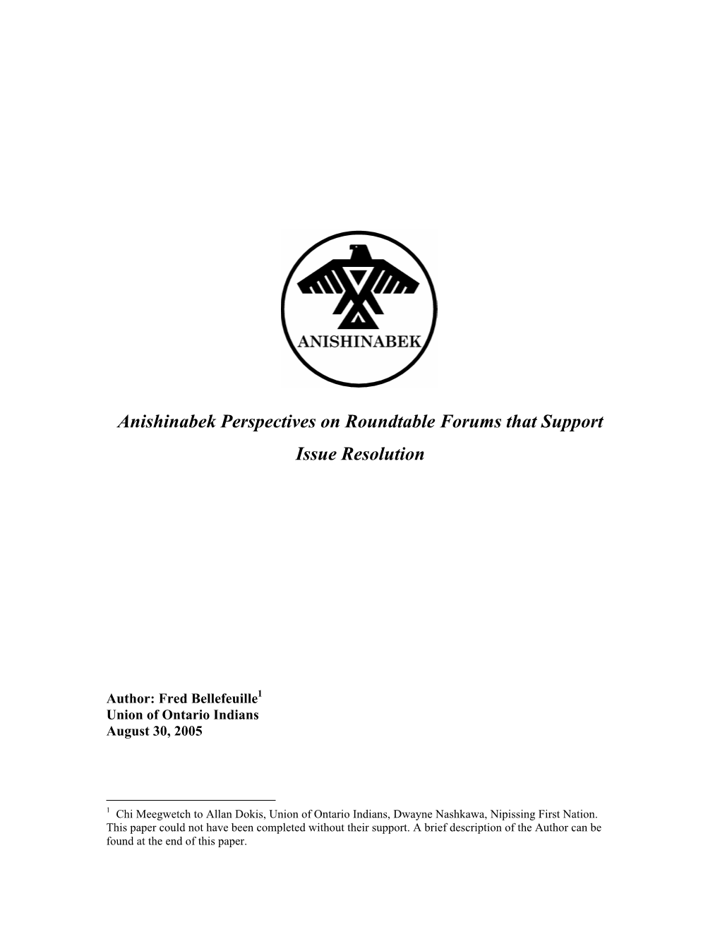 Anishinabek Perspectives on Roundtable Forums That Support Issue Resolution