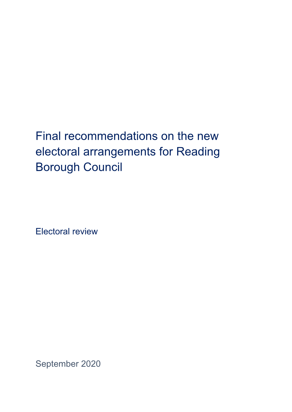 Final Recommendations on the New Electoral Arrangements for Reading Borough Council