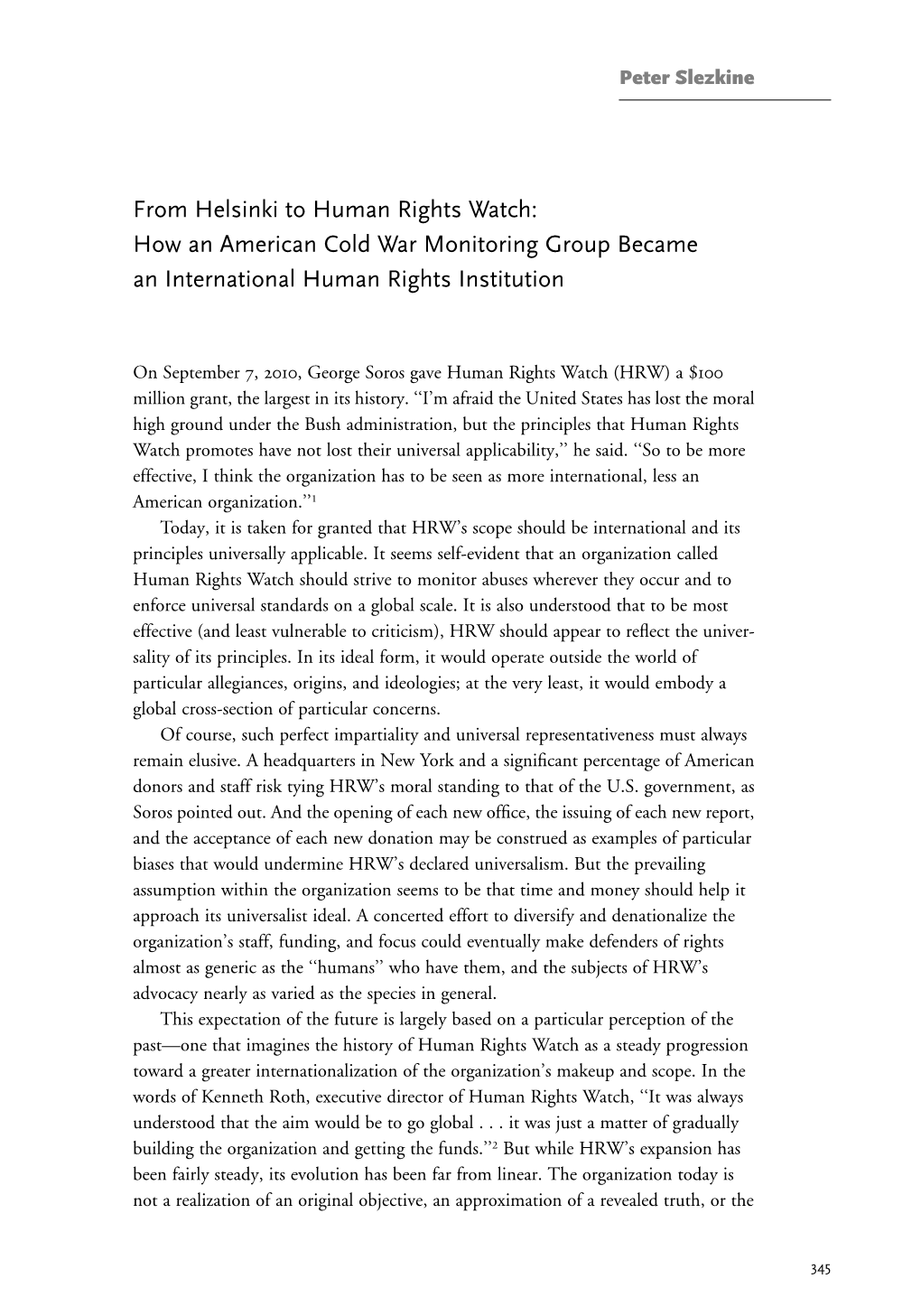 From Helsinki to Human Rights Watch: How an American Cold War Monitoring Group Became an International Human Rights Institution