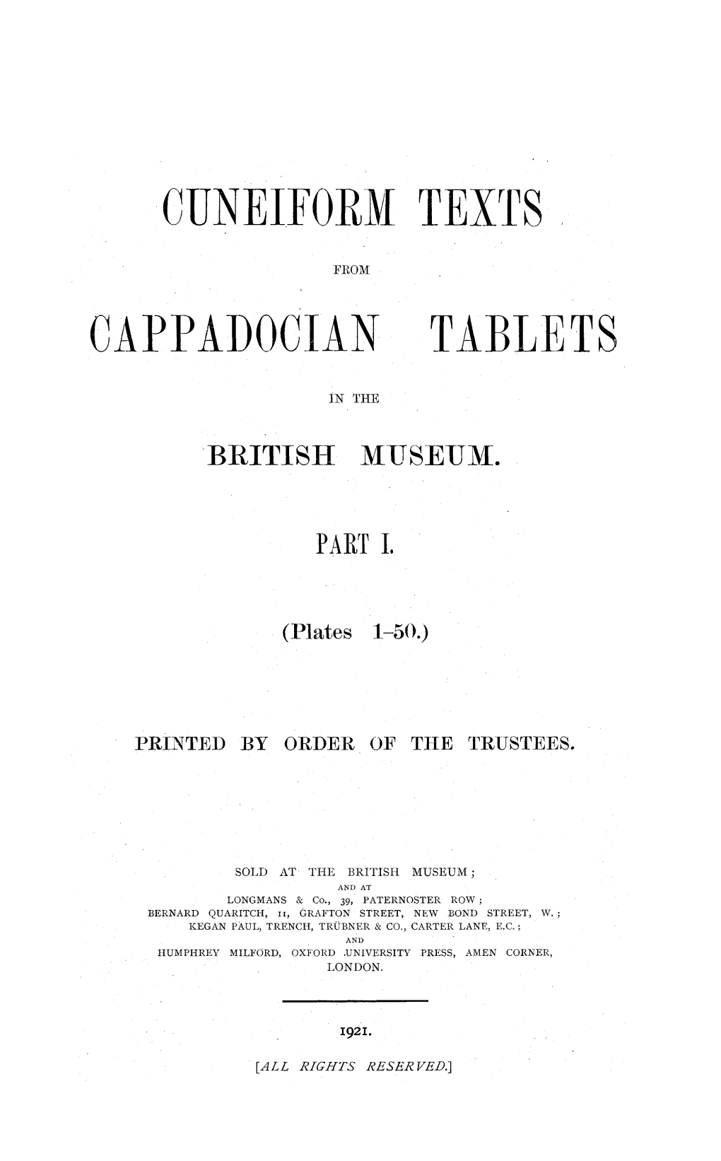 Cuneiform Texts Cappadocian Tablets