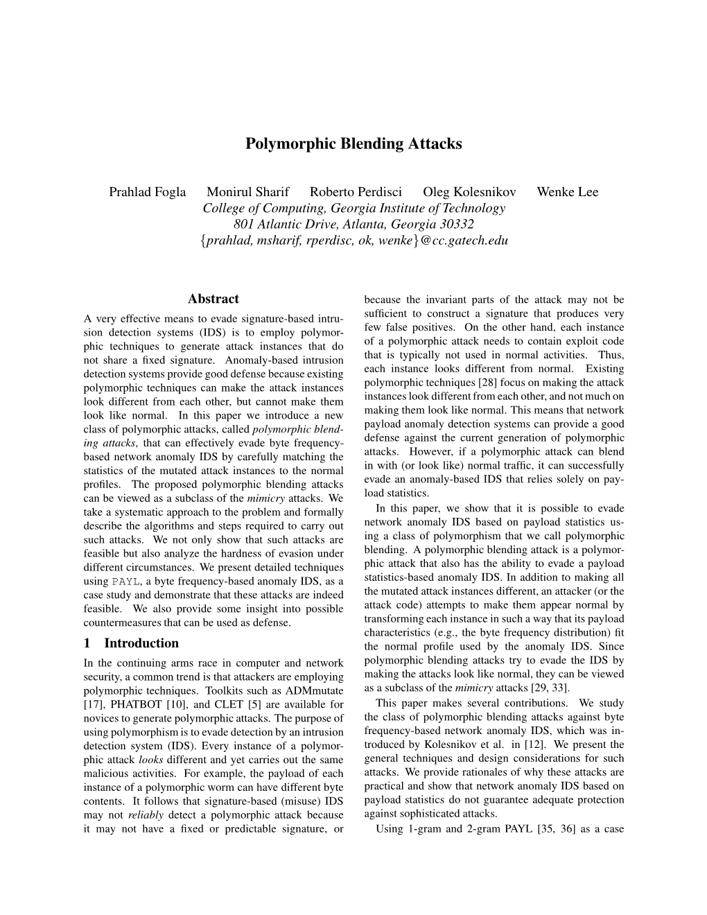 Polymorphic Blending Attacks