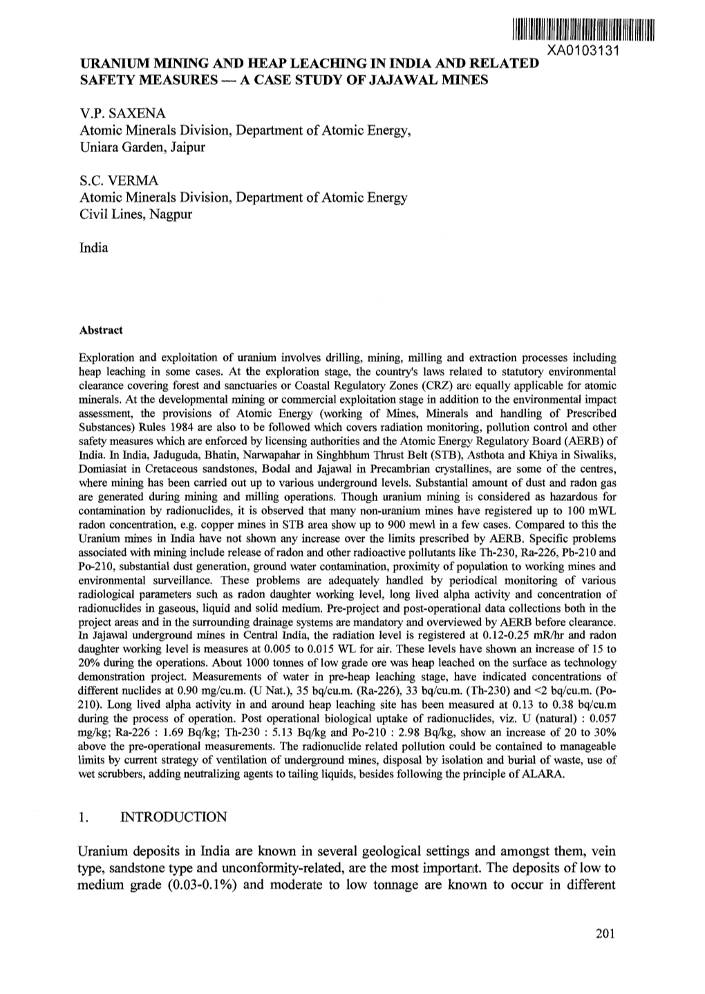 Uranium Mining and Heap Leaching in India and Related Safety Measures — a Case Study of Jajawal Mines