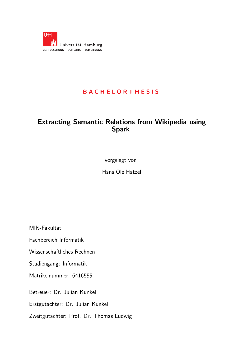 Extracting Semantic Relations from Wikipedia Using Spark