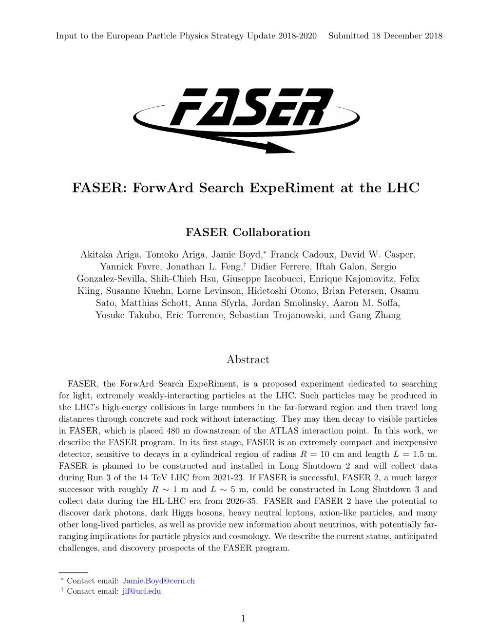 FASER: Forward Search Experiment at the LHC