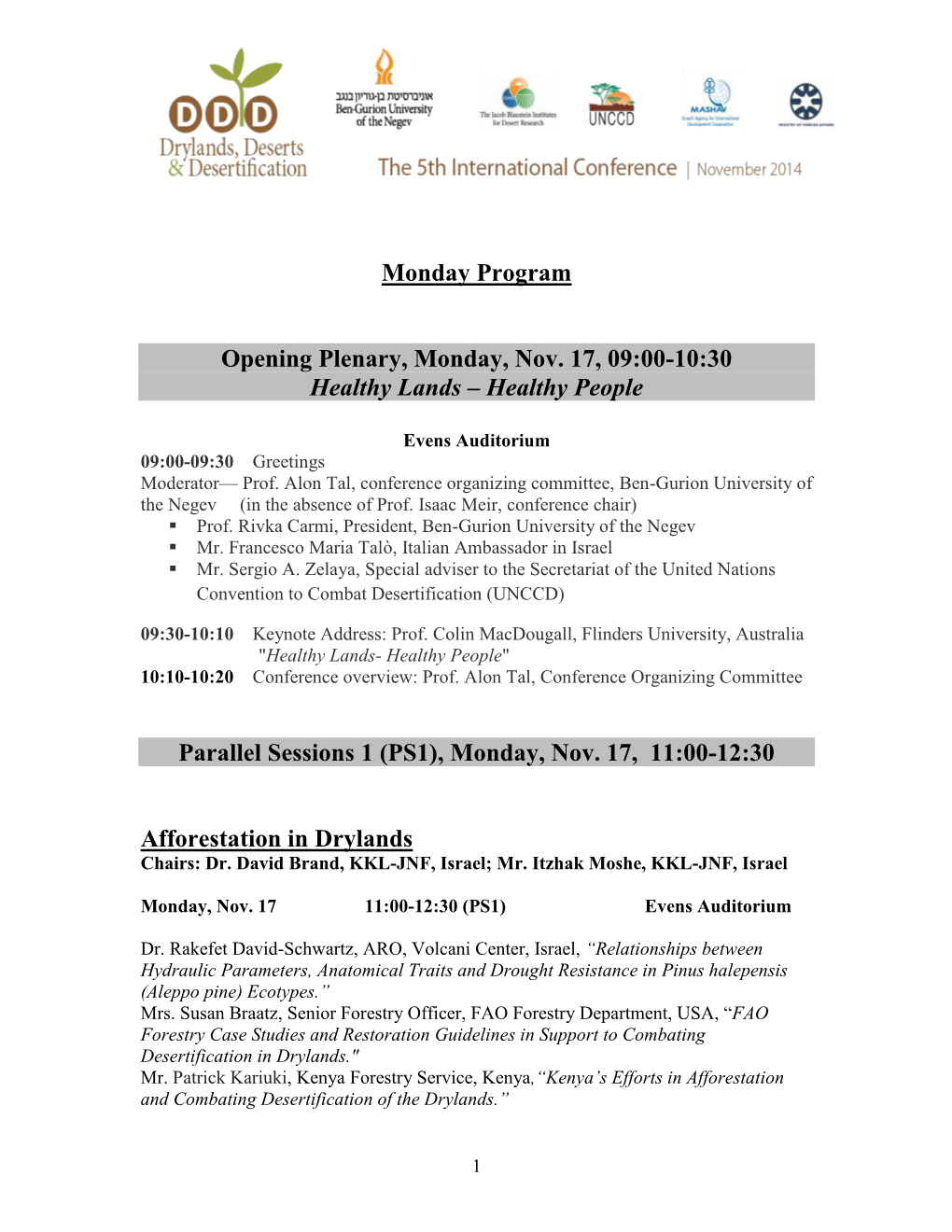 Monday Program Opening Plenary, Monday, Nov