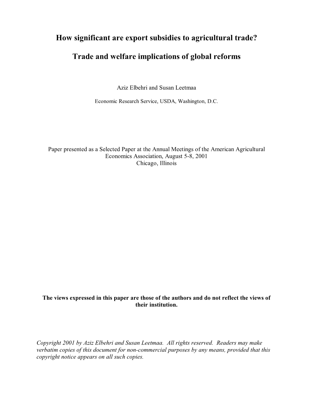 How Significant Are Export Subsidies to Agricultural Trade?