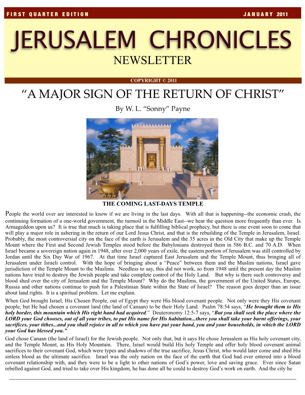 Jerusalem Chronicles Newsletter