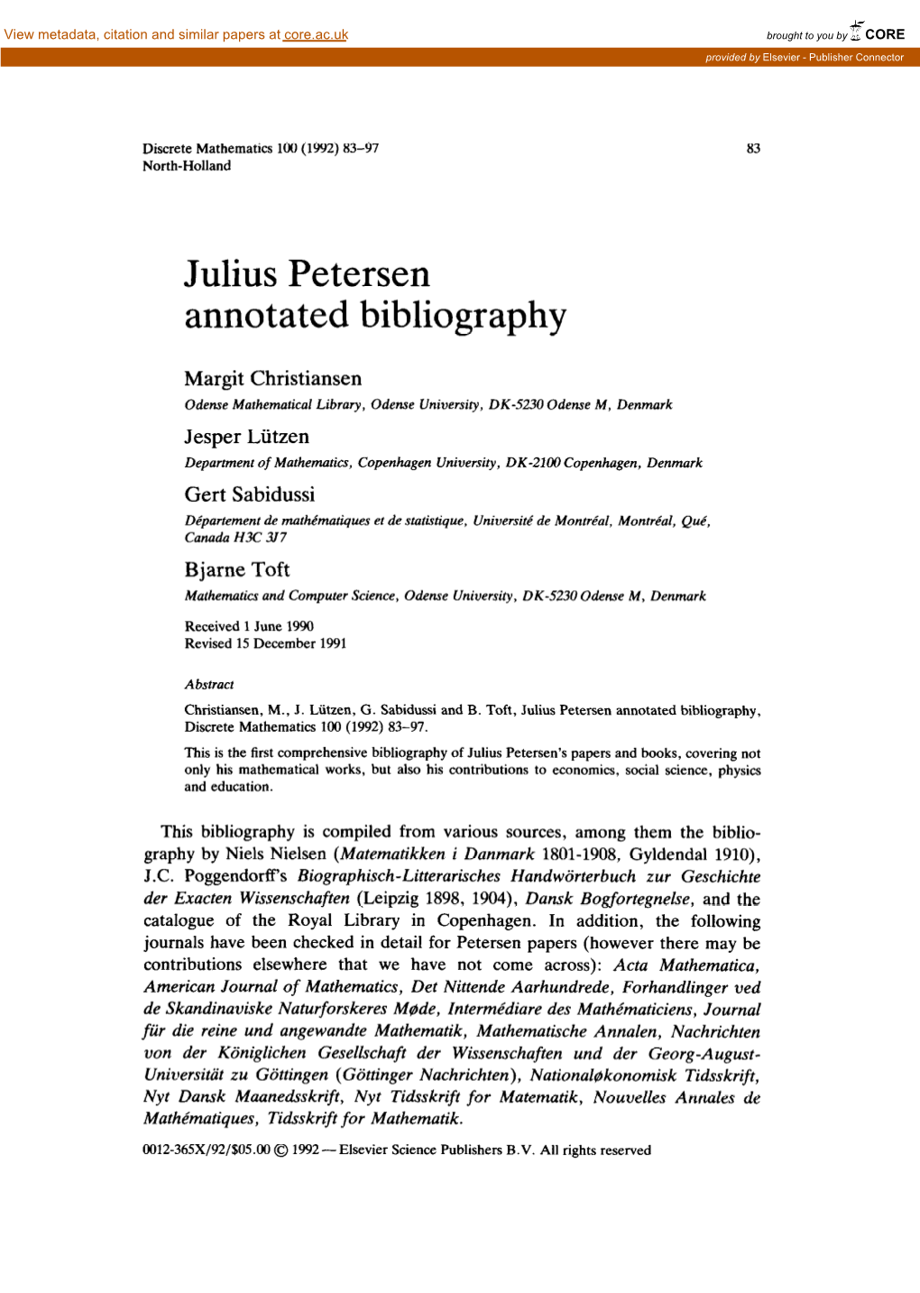 Julius Petersen Annotated Bibliography