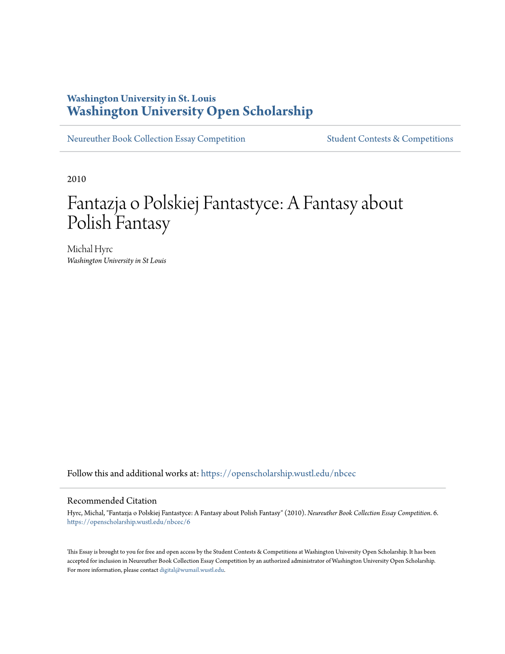 A Fantasy About Polish Fantasy Michal Hyrc Washington University in St Louis