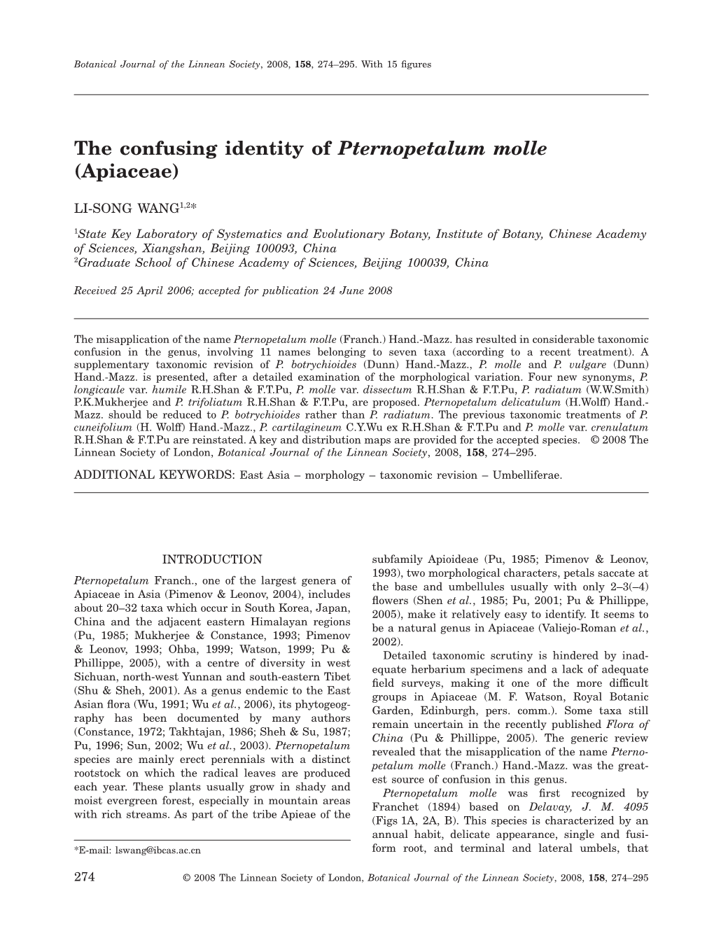 The Confusing Identity of Pternopetalum Molle (Apiaceae)