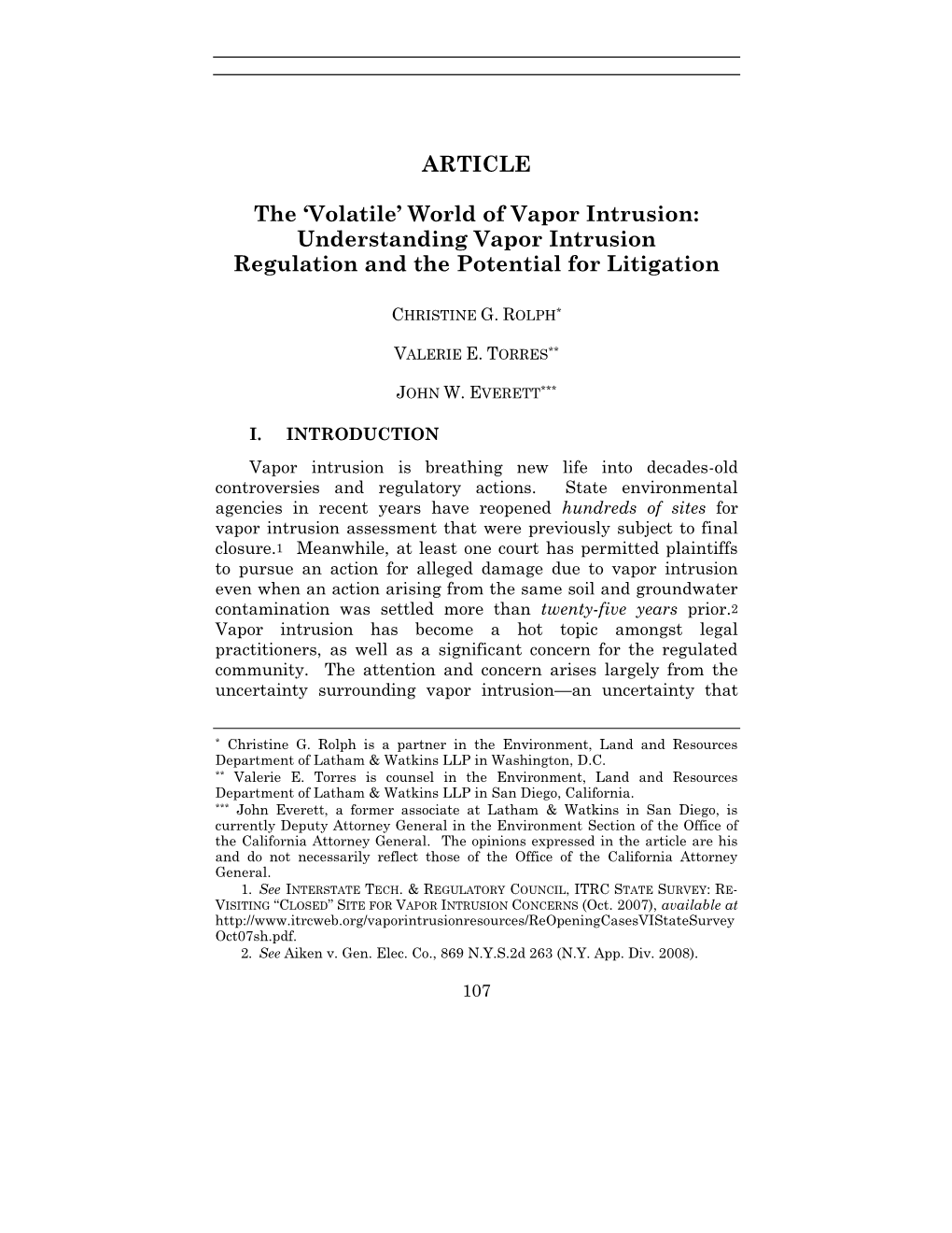 Understanding Vapor Intrusion Regulation and the Potential for Litigation