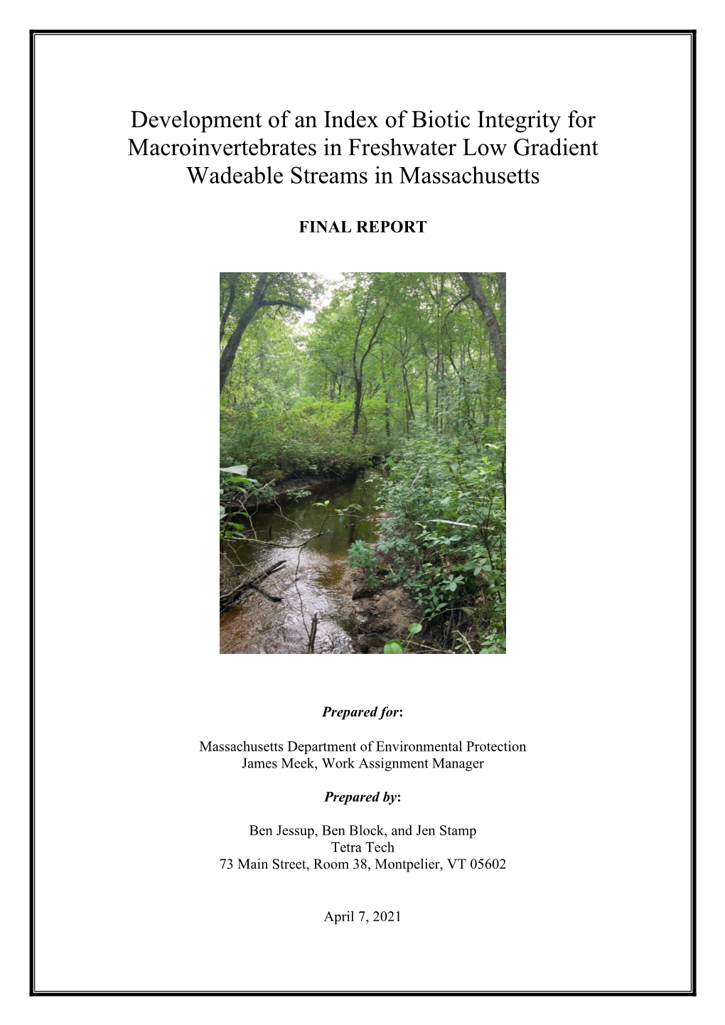 Development of an Index of Biotic Integrity for Macroinvertebrates in Freshwater Low Gradient Wadeable Streams in Massachusetts