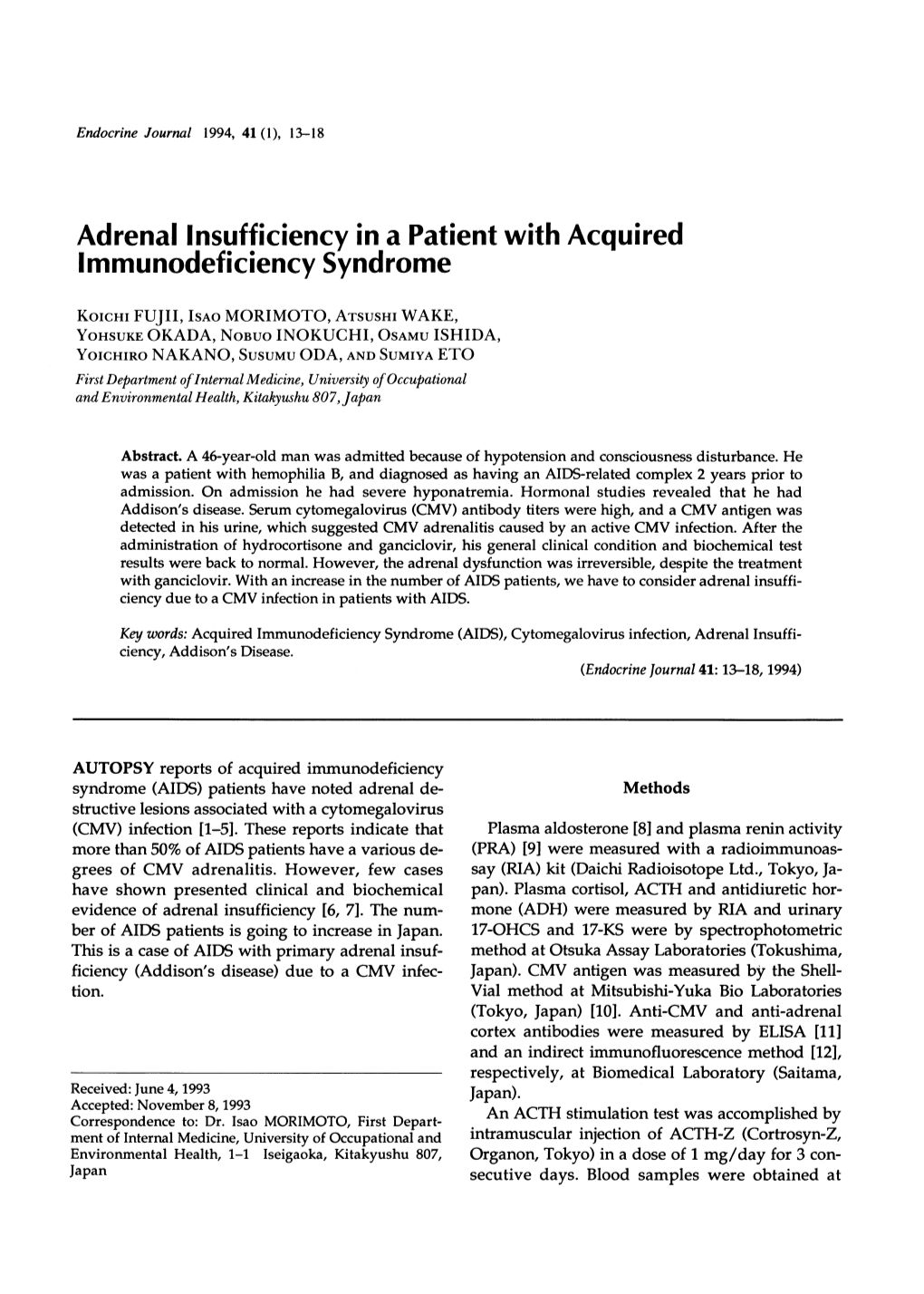 Adrenal Insufficiency Immunodeficiency Sy in a Patient Ndrome