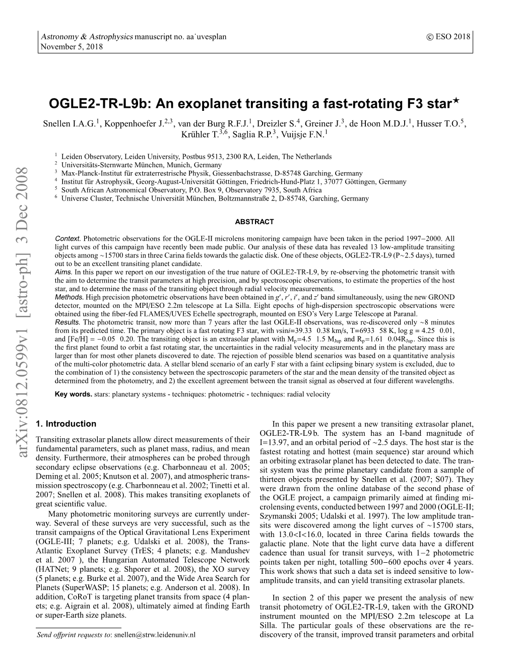 OGLE2-TR-L9: an Extrasolar Planet Transiting a Fast-Rotating F3 Star