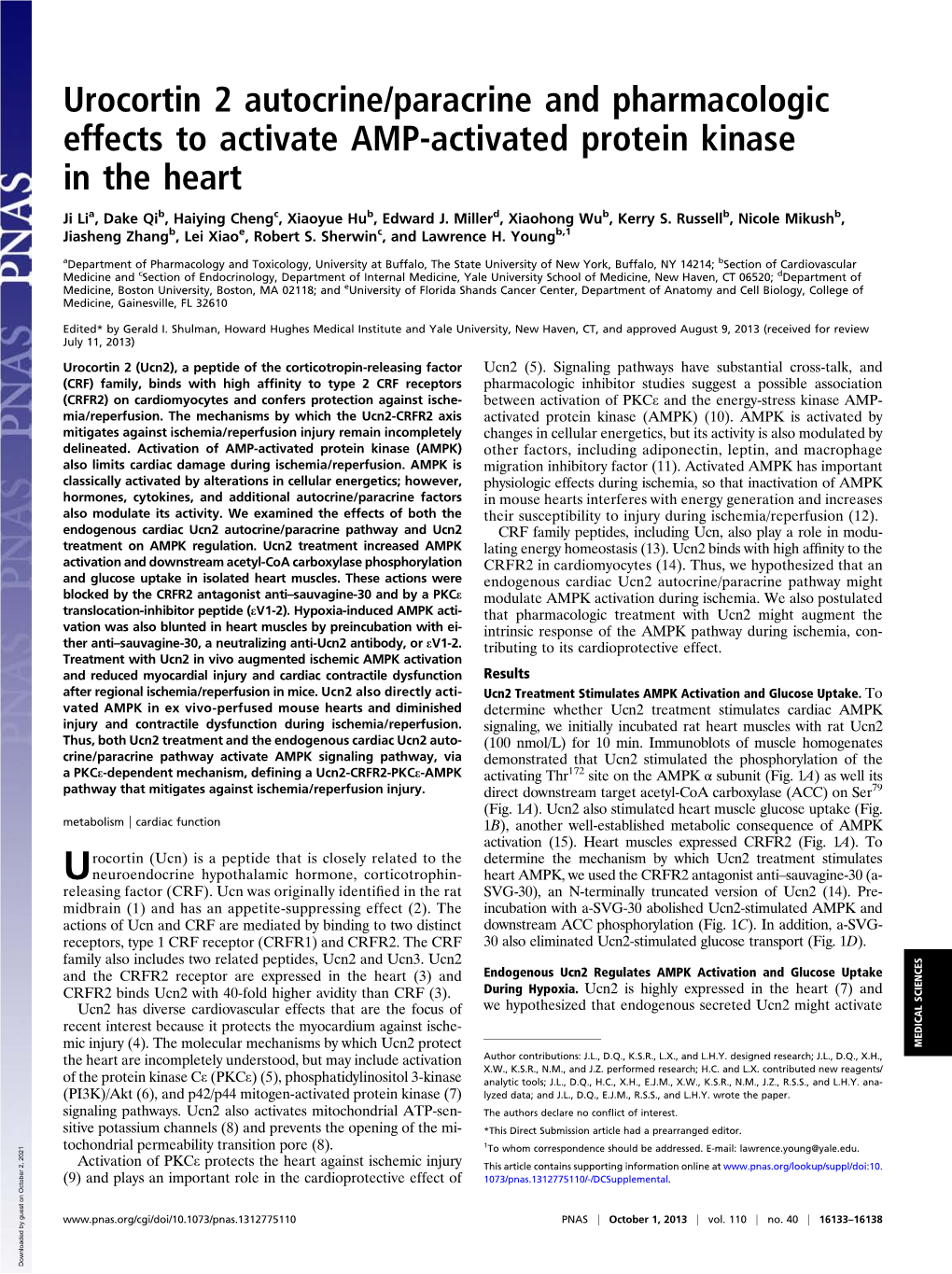 Urocortin 2 Autocrine/Paracrine and Pharmacologic Effects to Activate AMP-Activated Protein Kinase in the Heart