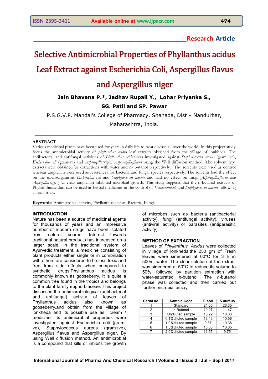 Selective Antimicrobial Properties of Phyllanthus Acidus Leaf Extract Against Escherichia Coli, Aspergillus Flavus and Aspergillus Niger