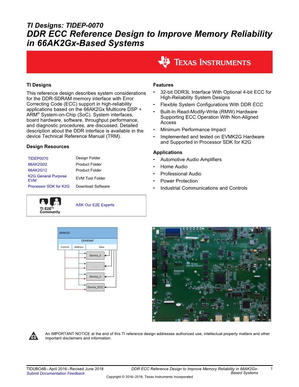 DDR ECC Reference Design to Improve Memory Reliability in 66Ak2gx-Based Systems