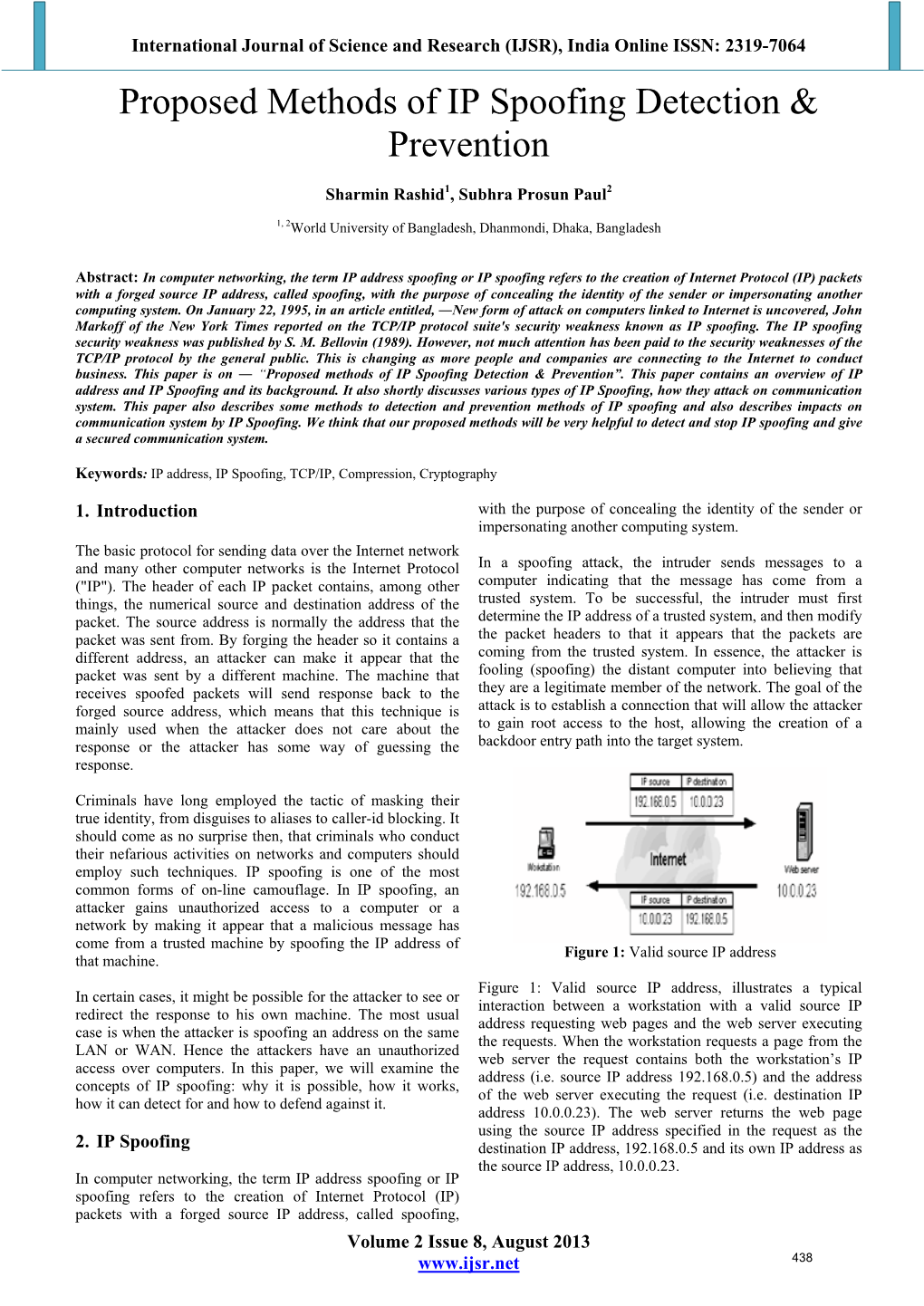 Proposed Methods of IP Spoofing Detection & Prevention