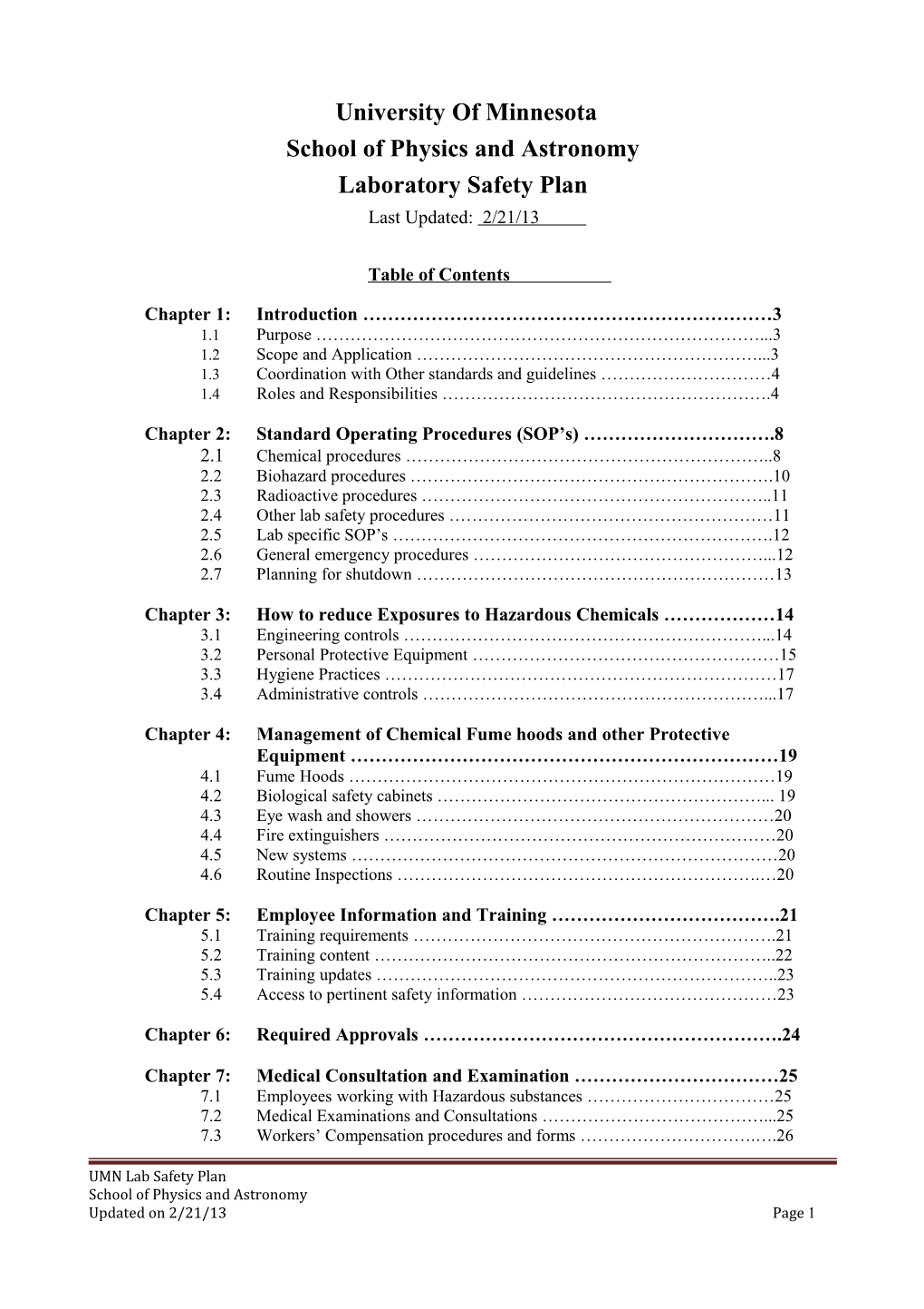 U of MN Lab Safety Plan