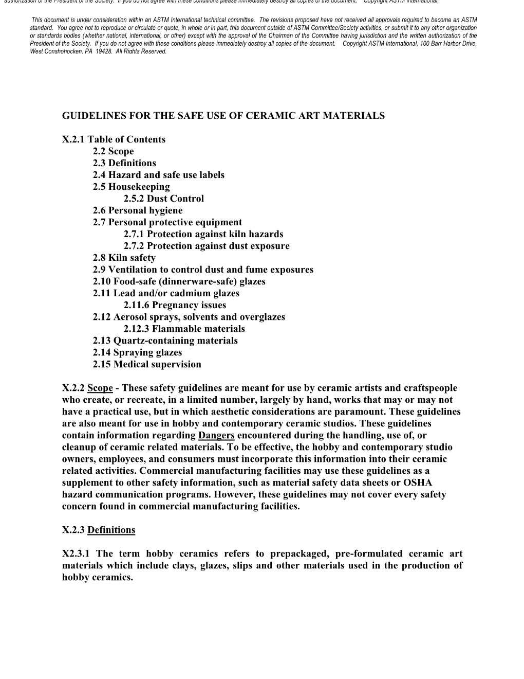 Guidelines for the Safe Use of Ceramic Art Materials X.2.1