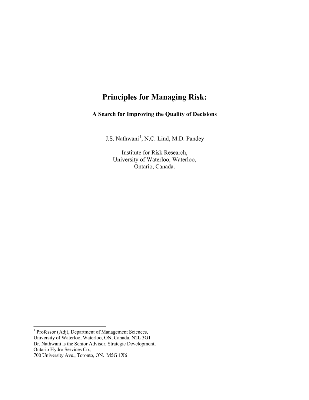 Principles for Managing Risk
