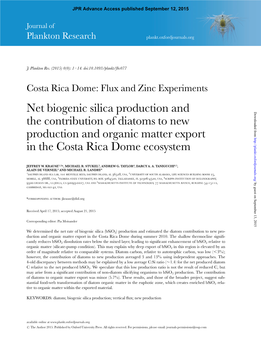 Net Biogenic Silica Production and the Contribution of Diatoms to New