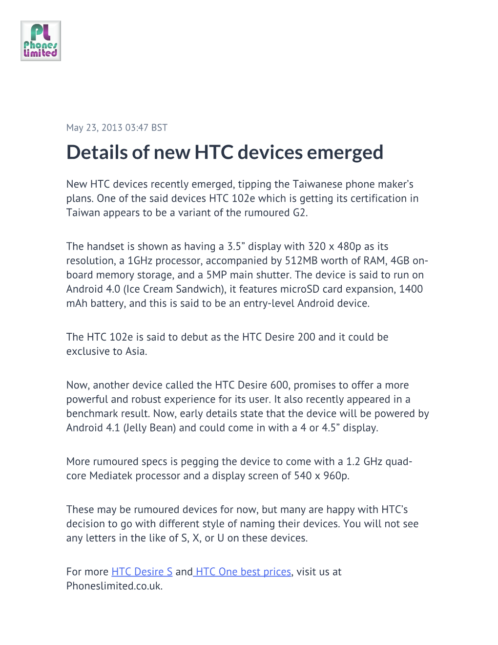 Details of New HTC Devices Emerged