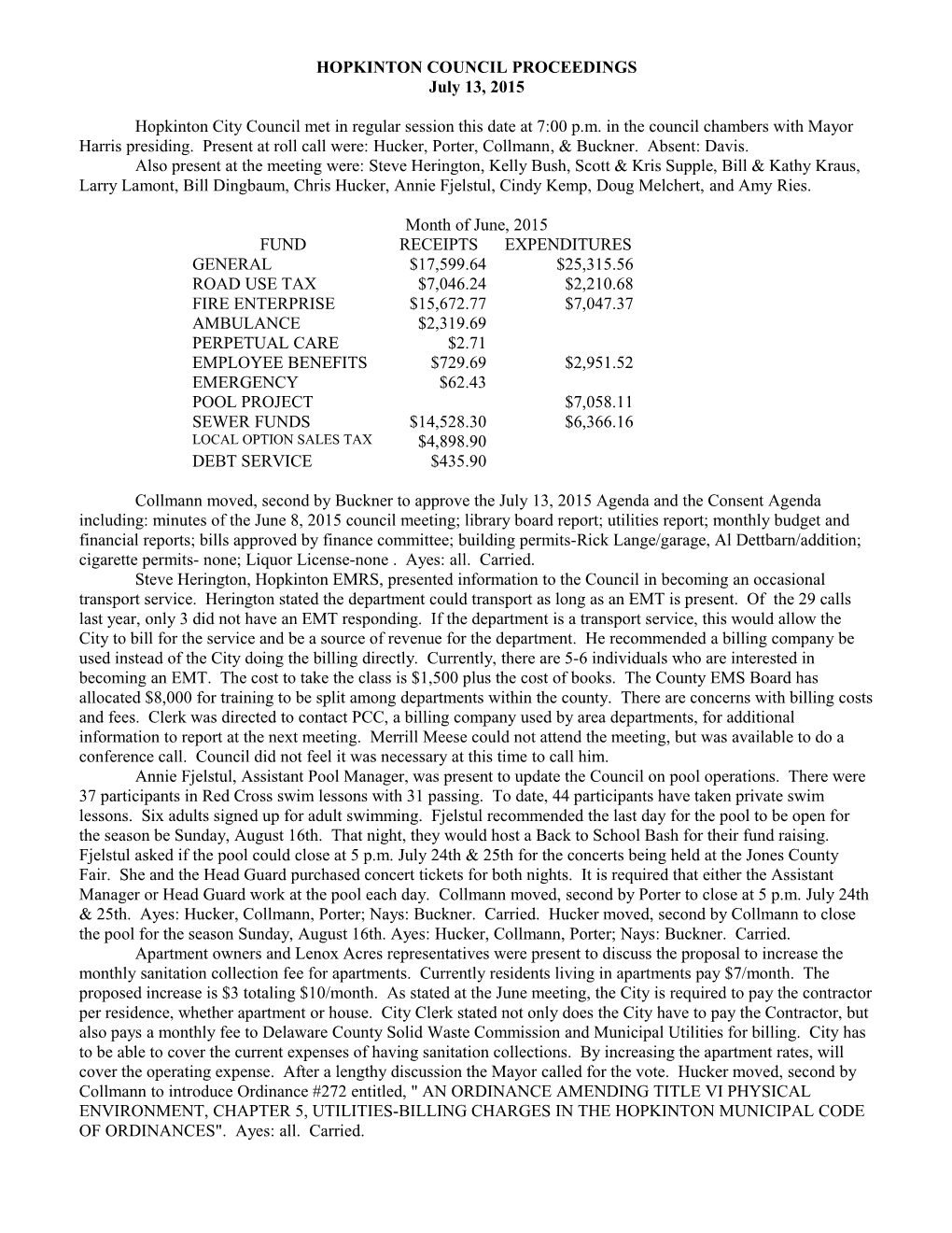 Hopkinton Council Proceedings