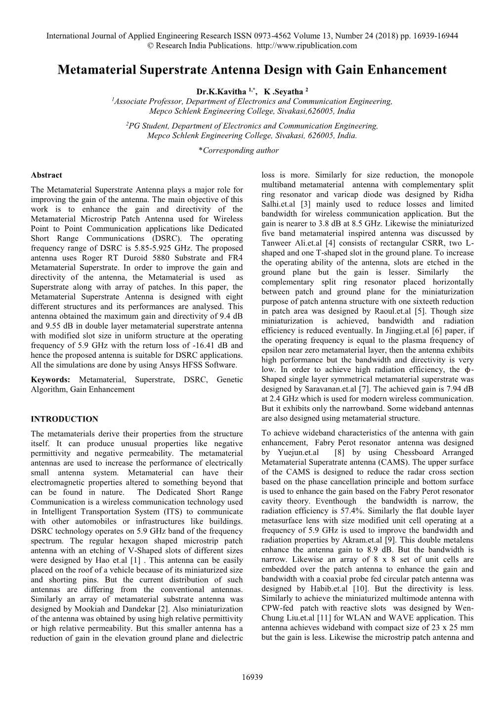 Metamaterial Superstrate Antenna Design with Gain Enhancement