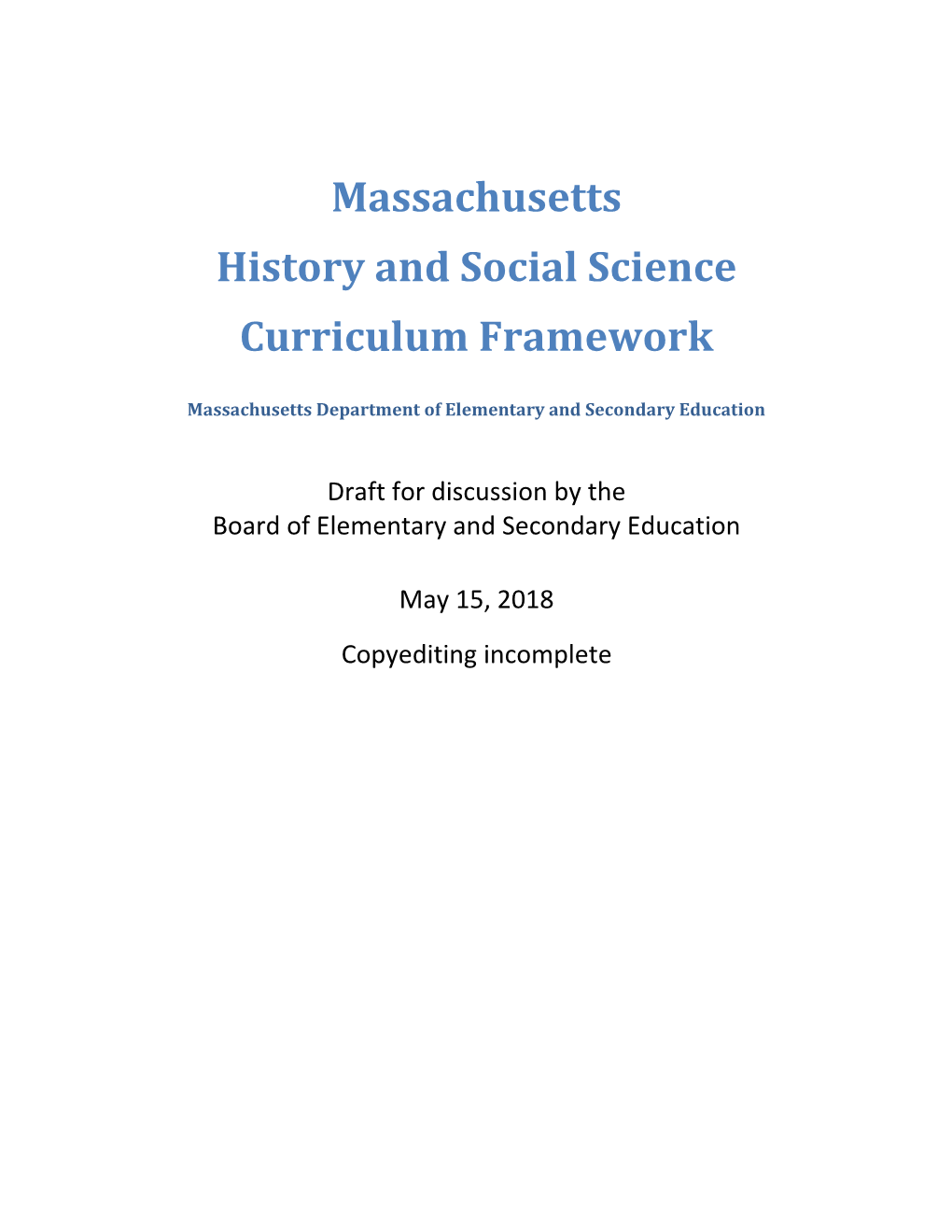 Massachusetts History and Social Science Curriculum Framework