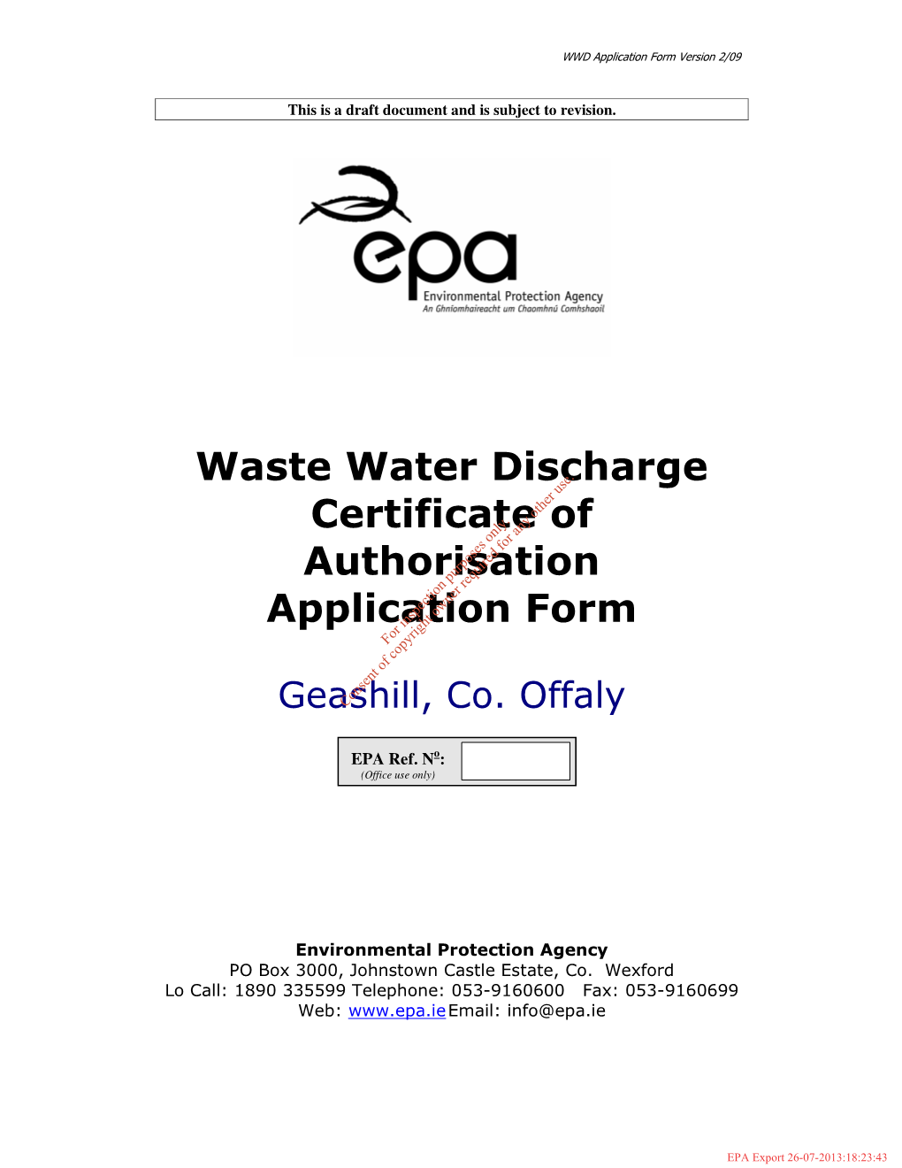 Waste Water Discharge Certificate of Authorisation Application Form